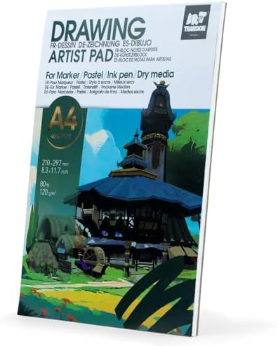 TRANSON A4 Sketchbook Marker Pad, 80lb/120gsm Heavyweight Art Paper, No Bleed Through, 40 Sheets/80 Pages 8.3"x11.7" for Drawing & Sketching