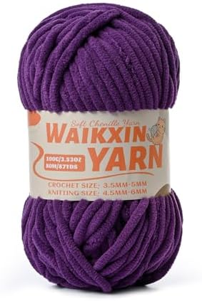 （Deep Purple） Super Soft Fuzzy Chenille Chunky Yarn for Crocheting, 100g (87yds) Fluffy Velvet Yarn for Hand Knitting Baby Blankets Weaving Craft