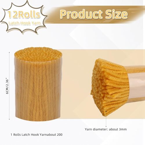 AKZYTUE 12 Rolls Latch Hook Yarn, Precut Rug Yarn for Latch Hook Kits, Crochet Yarn Bundles for Latch Hook Rug Making, DIY Tapestry Crafts for Adults & Beginners,Mustard