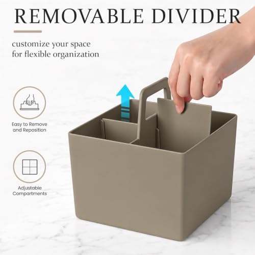 Multipurpose Caddy Organizer with Handle Plastic Desk Storage, Coffee Brown