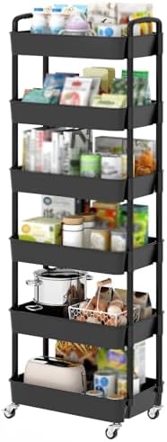 Sywhitta 6-Tier Plastic Rolling Utility Cart with Wheels for Storage,Black
