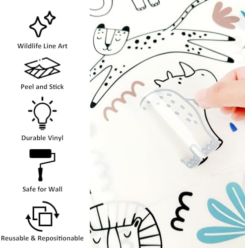 AOWDIAO Safari Wildlife Animal Wall Decals Line Art Peel & Stick Decor for Kids’ Room & Nursery