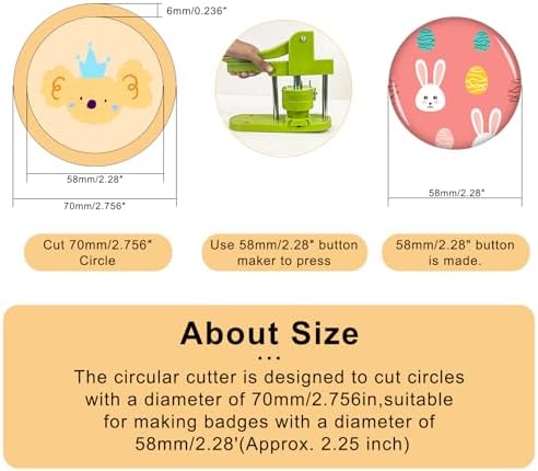 58mm / 2.28" Button Paper Cutter, Metal Graphic Punch Die Cutter Tool for Button Maker Machine, Round Circle Punch Cutter for DIY Badges, Magnets, Keychains & Crafts