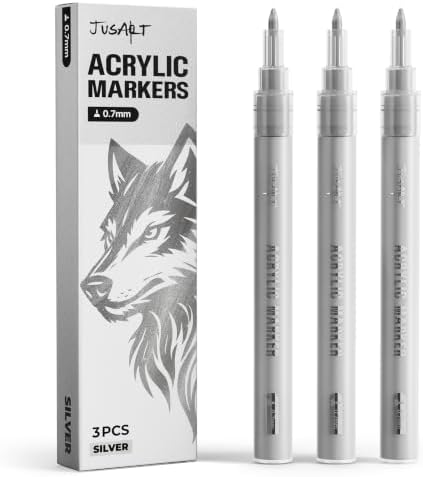 JusArt 0.7mm Fine Point Sliver Paint Markers, 3 Pack