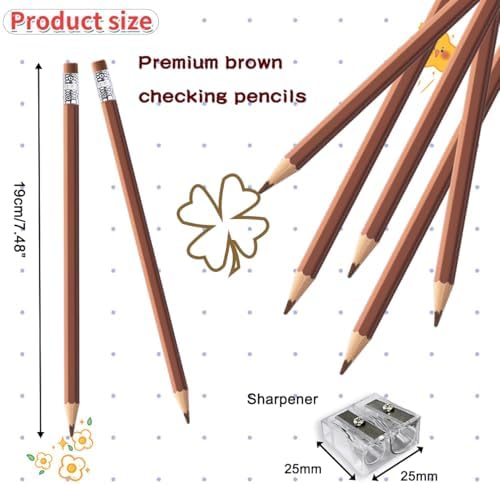 Adhere 25pcs Checking Pencils Erasable colored Pencils Pre-Sharpened #2 HB,for Checking Tests Grading,Map Coloring, editing Office Favors,including a Free sharpener. (Brown)