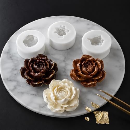 3Pcs 3D Jasmine Peony Flower Silicone Molds for Candle & Soap DIY Craft
