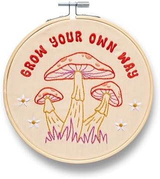 FUNATIC Grow Your Own Way Funny Mushroom Themed Embroidery Kit for Adults