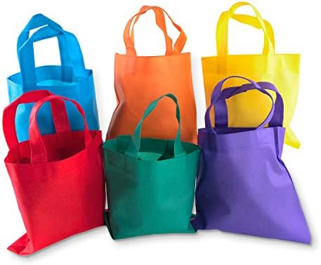 Super Z Outlet Assorted Colorful Solid Blank Fabric Tote Party Gift Bags Rainbow with Handles for Birthday Favors, Snacks, Decoration, Arts & Crafts, Event Supplies (12 Pack)(8" Inches)