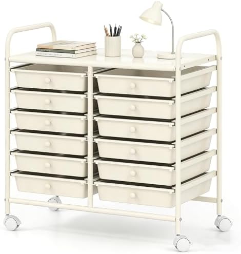 COSTWAY 12-Drawer Rolling Storage Cart, Utility Storage Organizer Cart
