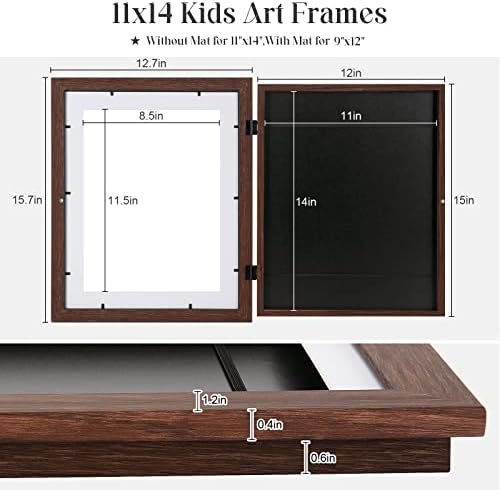 2-Pack Kids Art Frames, 11x14 Front Opening Kids Artwork Frames Changeable, Displays 9x12 With Mat and 11x14 Without Mat, Holds 50 Pcs, for 3D Picture, Crafts, Children Drawing, Hanging Art, Portfolio