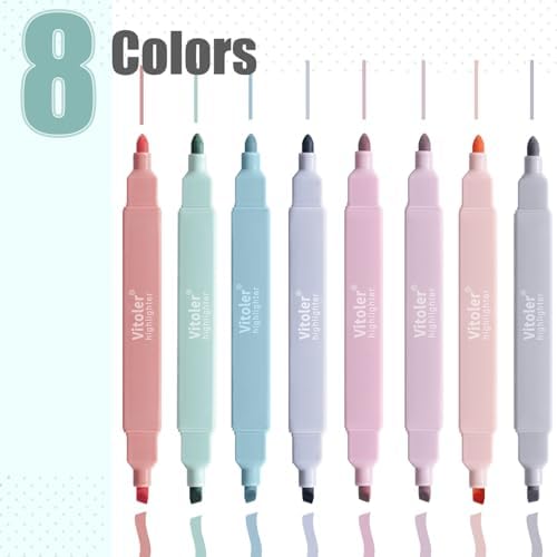 Vitoler Highlighters, 8pcs Chisel & Fine Tips Aesthetic Highlighters