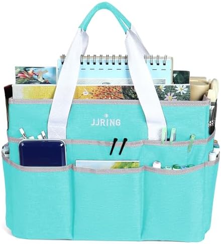 JJRING Craft Organizer Tote Bag Large Art Storage Caddy Sky Blue | With Multiple Pockets For Sewing, Scrapbooking, School, Medical, And Office Supplies