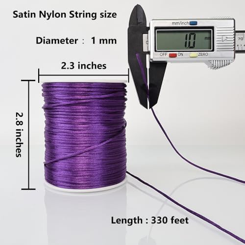 LUSTEMBER 330 Feet Satin Nylon String, 1 mm Silky Smooth Durable Nylon Cord for Jewelry Making, Bracelets, Beading, Necklaces, Macrame, Kumihimo, Rattail, and Chinese Knot Craft