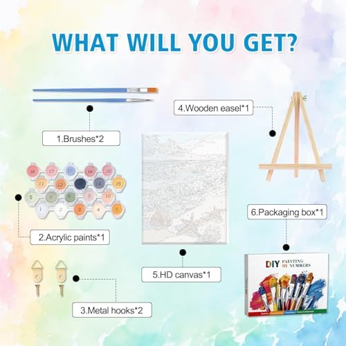 Amaieuin Beach Paint by Numbers with Frame Easel,Paint by Number Adult,Beach Adult Paint by Numbers for Home Wall Art Decor 12x8in