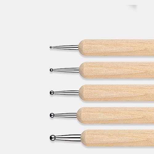 mollensiuer 5 Pcs Embossing Stylus Set with Different Size Wooden Ball Embossing Stylus Double End Tracing Dotting Tool