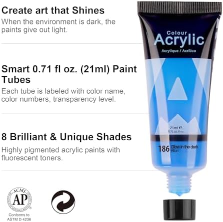 AUREUO Glow in the Dark Acrylic Paint - 8 Colors x 0.71 Fl Oz / 21ml