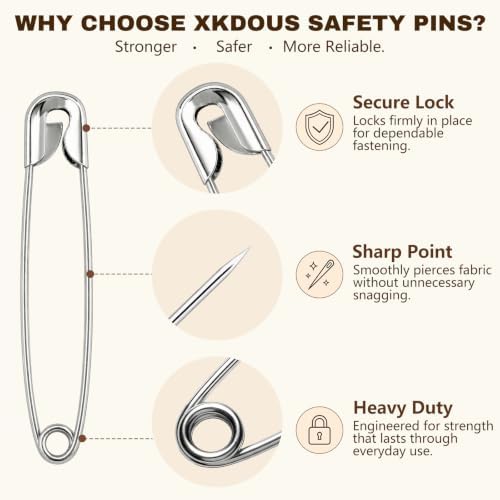 XKDOUS 400 Pack Safety Pins for Clothes, 3 Assorted Size Heavy Duty Pins