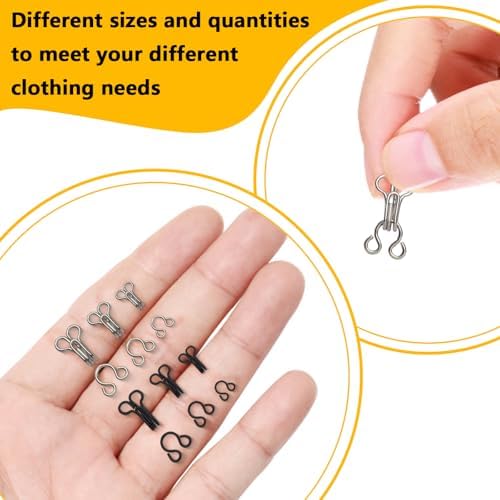 Ahviesli 72 Pairs Hook and Eye Sewing Kit – Black and Silver Bra Hooks Replacement in Multiple Sizes, Ideal for DIY Clothing Repairs, Underwear Alteration, and Home Sewing, with Storage Box