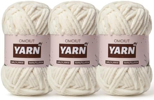 3 Packs Plush Chenille Chunky Crochet Yarn - Baby Yarn for Crocheting Soft - Velvet Yarns Knitting for Blankets Crafts - Fluffy Amigurumi Yarns 150g / 196.8yds (3 White)