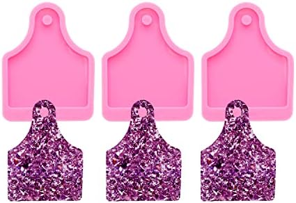 3pc Shiny Cow Tag Resin Silicone Mold Make Keychain Art DIY Handmade Charms Mold with 10PC Key Ring(DY0114+DY0114+DY0114)