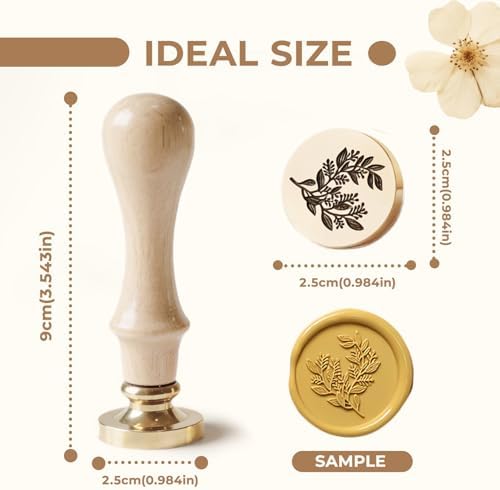 Eucalyptus Wax Seal Stamp, 3D Embossed Relief Carving Brass Head and Wood Handle for Wax Seal Stamp Kit, Decor for Thanksgiving Card/Envelope/Gift Wrap/Wedding Invitation/Vellum Jacket