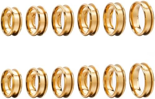 SUNNYCLUE 1 Box 12Pcs Grooved Ring Blanks Cores Golden Stainless Steel Inlay Finger Ring Blanks US Size 7/8/9/10/11/12 Inlay Empty Findings for Men Women Jewelry Making Kits