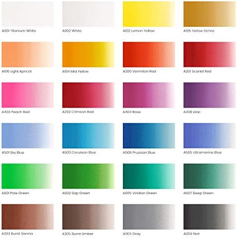 ARTEZA Gouache Paint, Set of 24, 12ml/0.4 US fl oz Gouache Paint Tubes, Gouache Set for Adults and Students