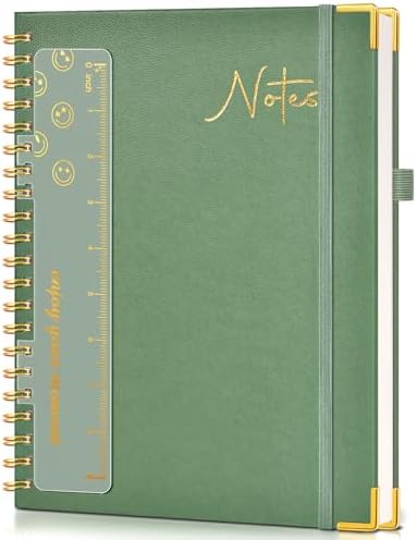 Hardcover Spiral Notebook Journal 8.5” x 11”, A4 Large Leather Notebooks for Women Men, Lined College Ruled Notebook, 50 Sheets/100 Pages, Spiral Bound Journals for Work School Note Taking, Green