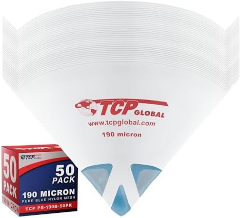 TCP Global - 190 Micron Filter Tips Ultra-Fine Paint Strainer (50 Pack) | Pure Blue Nylon Mesh Cone Strainer - Paint Filter Cones for Auto, House & Hobby