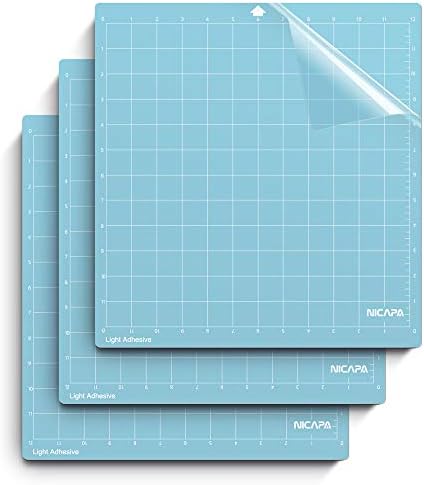 Cutting Mat for Silhouette Cameo 3/2/1 (Light-Grip,12x12 inch 3pack) Adhesive&Sticky Non-Slip Flexible Square Gridded Blue Cut Mats Replacement Accessories Set Matts Vinyl Craft Sewing