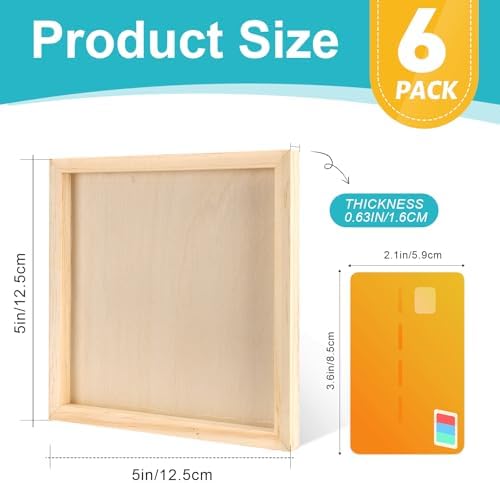 ESRICH 5x5 Inch Wood Panels, 6 Pack Square Craft Wood Canvas Boards, Blank Unfinished Wooden Art Board for DIY Art Creations Such as Painting, Acrylic Pouring, Resin, Burning, Collage, etc.