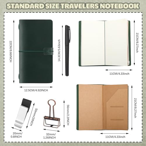 Thenshop Leather Travel Notebook 3 Inserts,Green,Stand Size