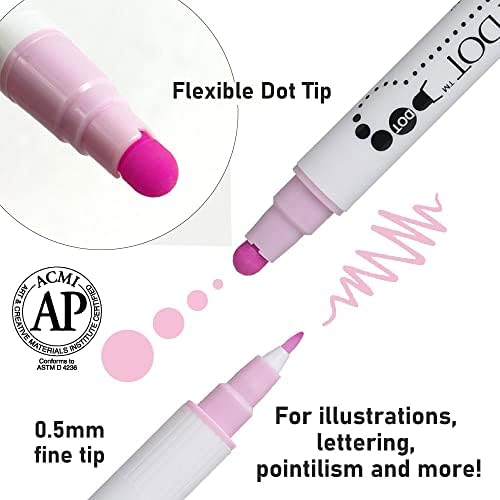 Kuretake CLEAN COLOR DOT Dual tip markers 12 colors set, 0.5mm fine tip and a flexible dot tip, for Journals, Crafts, Illustration, Lettering, Planners, for Adult, Kids, Made in Japan
