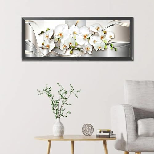 NFDPFUN Large Size Flower Diamond Painting Kits for Adults,Orchid Floral Diamond Art Kits for Beginner,5D DIY Full Round Diamond Mosaic Kits,Gem Art and Craft Kits,Home wall Decor 35.4x11.8 inch