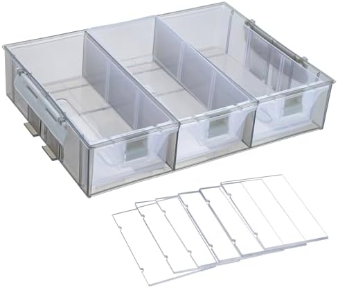 MyGift Single Stackable Tray, Add-on for 11 Inch Smoke Gray Transparent Arts & Crafts Storage Box, 9 Compartment Sewing Supplies Organizer with 3 Drawers and Removable Dividers