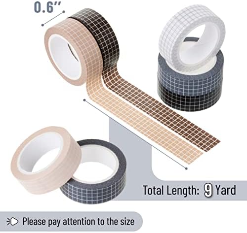 Mr. Pen- Washi Tape Set, 0.6", 7 Rolls, 9 Yards/Roll | Washi Tape for Scrapbook, Arts, Crafts, Journals and Planners, Grid