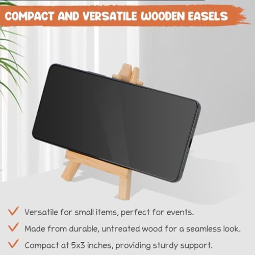 12 Pack 5" Mini Wood Display Easel, Natural Wooden Tripod Holder Stand for Displaying Small Canvases, Business Cards, Photos