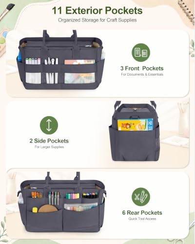 Marscamd Craft Organizer Tote Bag, Art Supply Caddy, Gray
