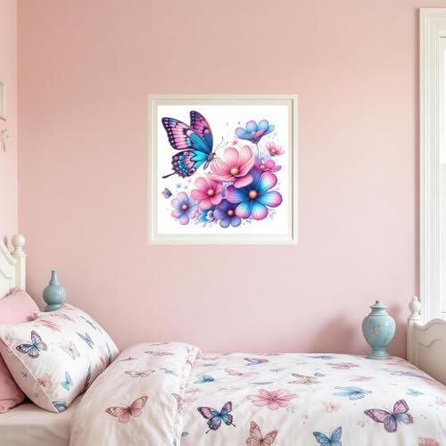 USZDL Butterfly Flower Diamond Art Kits for Adults,Floral 5D Diamond Painting Kits for Beginners,Diamond Dots Round Full Drill Paint with Diamonds Pictures DIY Gem Art Painting Crafts Kits 14x14 inch