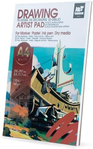 TRANSON A4 Sketchbook Marker Pad, 110lb/160gsm Heavyweight Art Paper, No Bleed Through, 32 Sheets/64 Pages 8.3"x11.7" for Drawing & Sketching