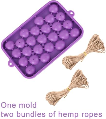 DIY Silicone Grape Soap Mold with 2 Hemp Ropes, Reusable Handmade Grape Shape Soap Mold Kit for Crafting Homemade Making Supplies Creative Gift Idea for Adults & Beginners (Purple)