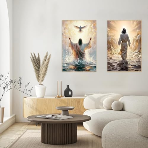 KYOQFVN 2 Pack Jesus Paint by Numbers Kit for Adults with Frame - Jesus Paint by Number Kits on Canvas with Wooden Easel, DIY Acrylic Oil Painting for Home Wall Decor8x12inch