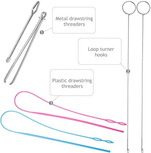 6 Pcs Sewing Loop Turner Kit with Drawstring Threader, Hook, Tweezers