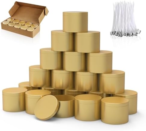 PCREGPAE 4OZ Gold Candle Tins Cans with Lids and Wicks for Making Candles