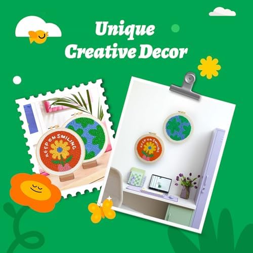 yuegool 2PCS Punch Needle Decoration Kit,Easy DIY Punch Needle Embroidery Kit for Beginners Adults Kids Including Patterns, Tools, Yarns, Hoop, Instruction, Bracket Art Craft Supplies