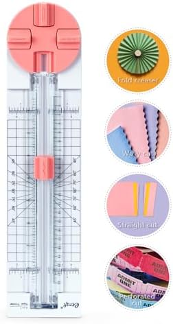 Ecraft Pink Paper Cutter 4-in-1 Paper Trimmer Multi-Function Scrapbooking Tool with Straight, Wave, Perforated & Creasing Blades for Craft Paper,Cardstock, Coupon, Label, Photo,Postcard