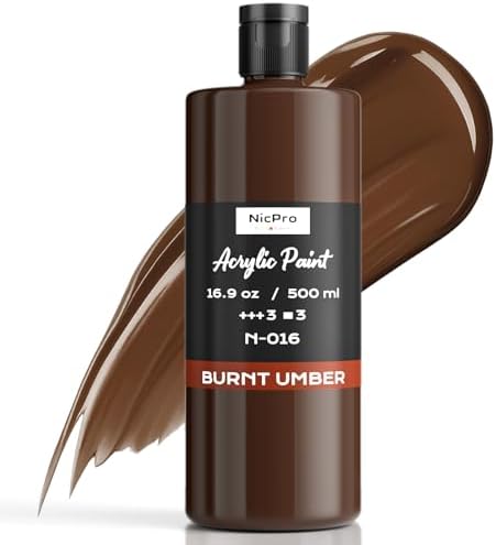 Nicpro Burnt Umber Large Acrylic Paint (16.9 oz, 500 ml), Rich Pigments | Non Toxic Craft Paint for Multi Surface, Canvas, Wood, Leather, Fabric - Art Painting Supplies for Beginners, Artists & Adult