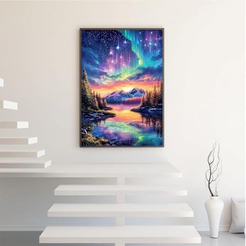Aurora Mountain Diamond Art Kit for Adults,Starry Sky Diamond Painting