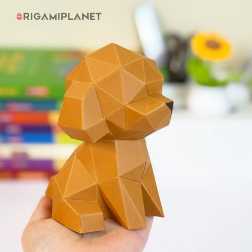 Teddy 3D Origami Paper Craft Kit, Easy DIY Pre-Cut Puppies Paper Sculpture Model for Adults, Cute Animal Handmade Home Decor Papercraft Gift Set for Beginners