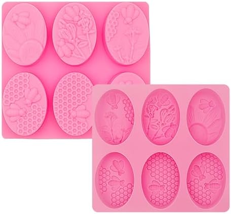 2 Pcs Honeycomb Soap Molds Bee Honey Silicone Molds Cake Molds Beehive Chocolate Mold Set for Home Handmade DIY Candle Muffin Baking Tray Lotion Bars Wax Melts Beeswax Tool (Pink)